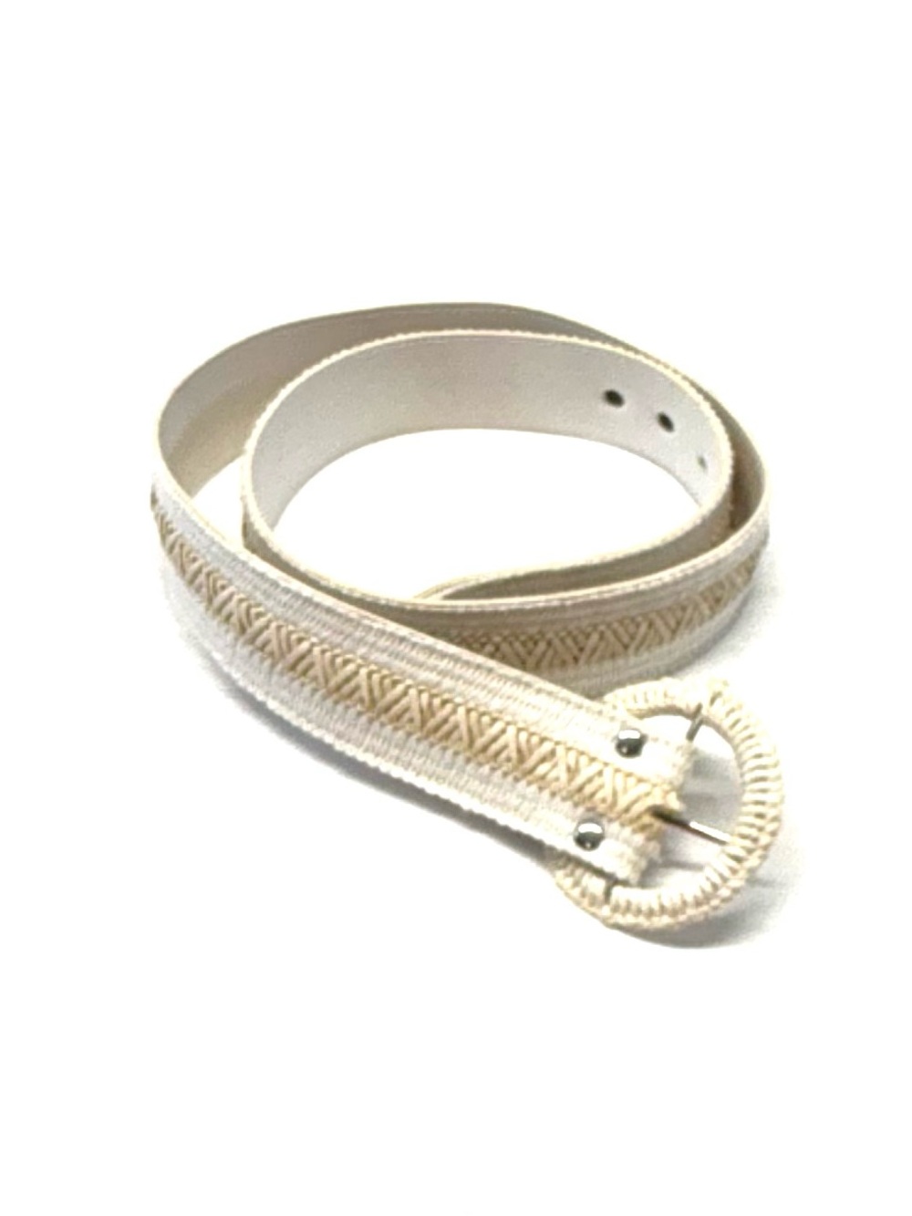 b.young Bohemian Woven Raffia Stretch Belt - Cream & Gold
